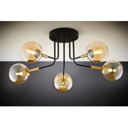 Jupiter 2038 - Candeeiro suspenso BURANO 5xG9/10W/230V preto/dourado/bege