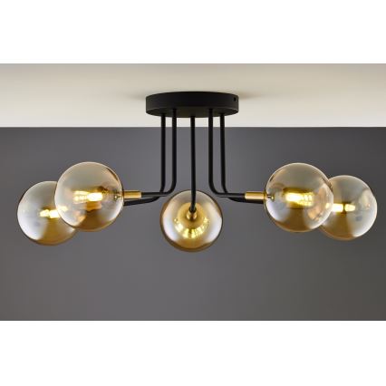 Jupiter 2038 - Candeeiro suspenso BURANO 5xG9/10W/230V preto/dourado/bege
