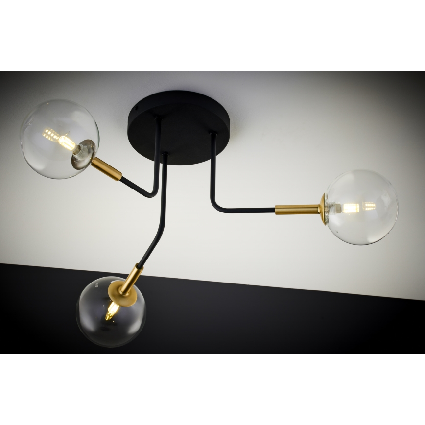 Jupiter 2039 - Candeeiro suspenso BURANO 3xG9/10W/230V preto/dourado/transparente