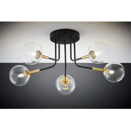 Jupiter 2040 - Candeeiro suspenso BURANO 5xG9/10W/230V preto/dourado/transparente