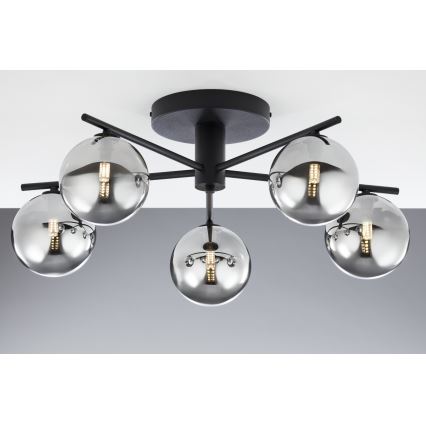 Jupiter 2048 - Lustre de tecto sobreposto PRATO 5xG9/14W/230V preto/cinzento fumado