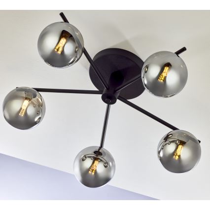 Jupiter 2048 - Lustre de tecto sobreposto PRATO 5xG9/14W/230V preto/cinzento fumado