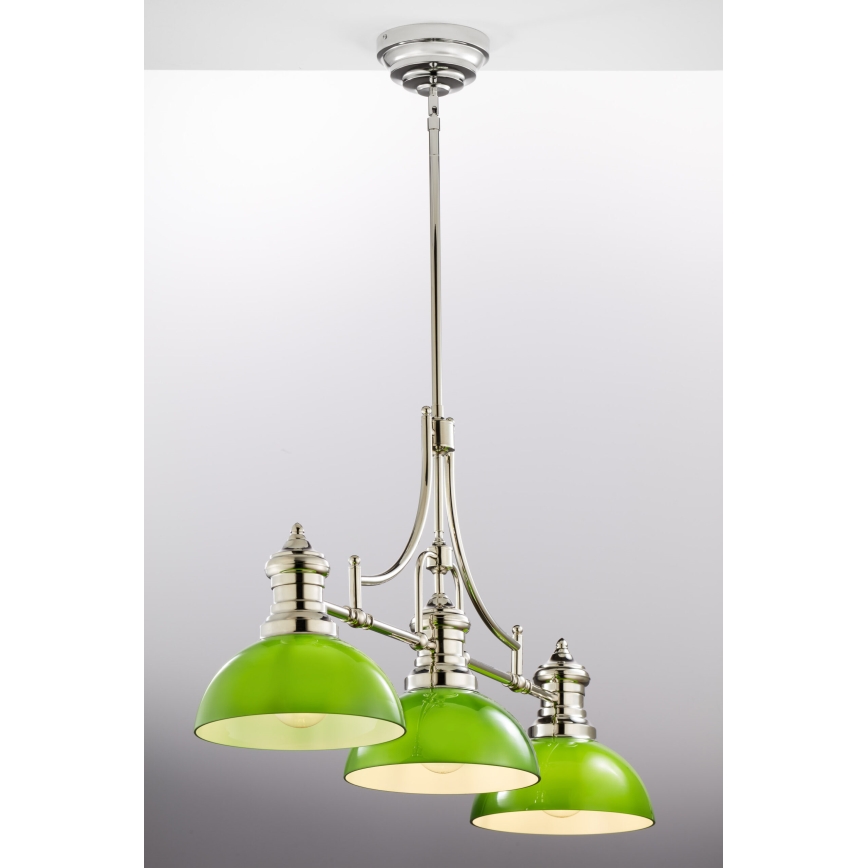 Jupiter 2072 - Lustre de haste PLATINO 3xE27/15W/230V verde/cromado brilhante
