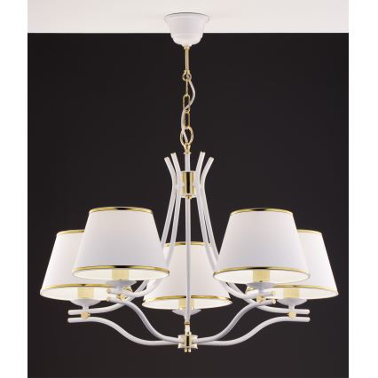 Jupiter 2084 - Lustre suspenso com corrente SAMBA 5xE27/15W/230V branco/dourado