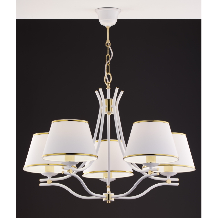 Jupiter 2084 - Lustre suspenso com corrente SAMBA 5xE27/15W/230V branco/dourado