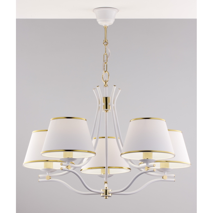 Jupiter 2084 - Lustre suspenso com corrente SAMBA 5xE27/15W/230V branco/dourado