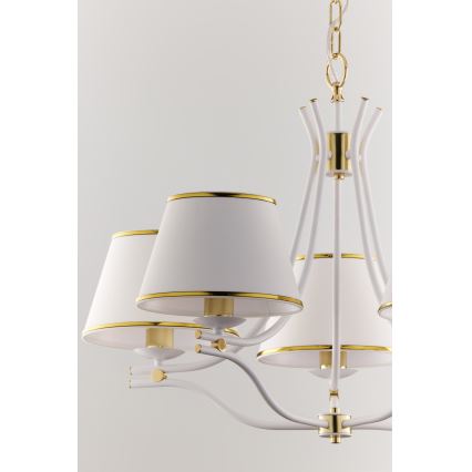 Jupiter 2084 - Lustre suspenso com corrente SAMBA 5xE27/15W/230V branco/dourado