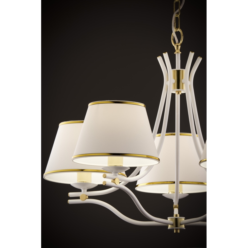 Jupiter 2084 - Lustre suspenso com corrente SAMBA 5xE27/15W/230V branco/dourado