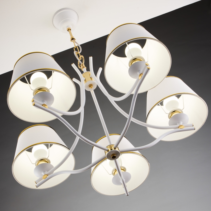 Jupiter 2084 - Lustre suspenso com corrente SAMBA 5xE27/15W/230V branco/dourado