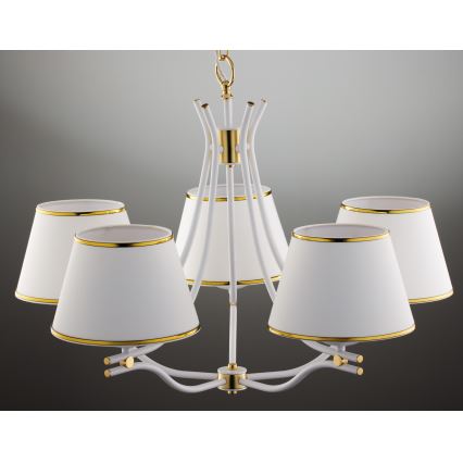 Jupiter 2084 - Lustre suspenso com corrente SAMBA 5xE27/15W/230V branco/dourado
