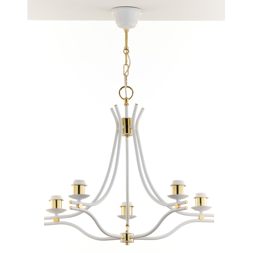 Jupiter 2084 - Lustre suspenso com corrente SAMBA 5xE27/15W/230V branco/dourado