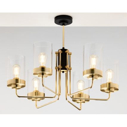 Jupiter 2089 - Lustre em haste RAMIREZ 6xE27/15W/230V dourado/preto