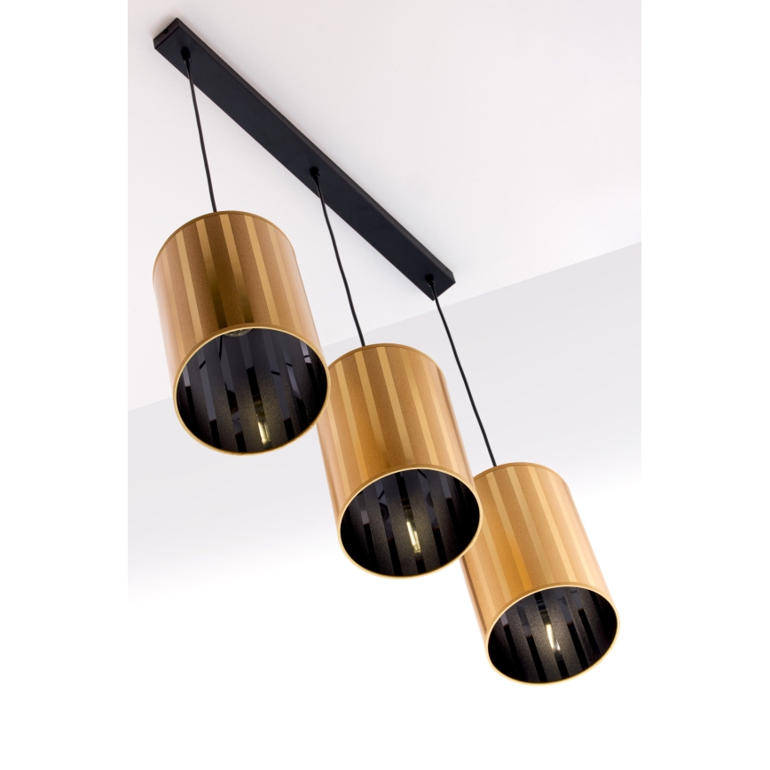 Jupiter 2092 - Lustre suspenso por cabo CORTINA 3xE27/15W/230V dourado/preto