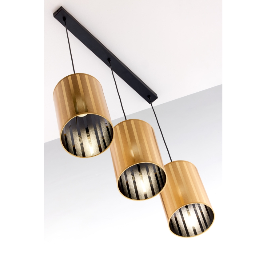 Jupiter 2092 - Lustre suspenso por cabo CORTINA 3xE27/15W/230V dourado/preto