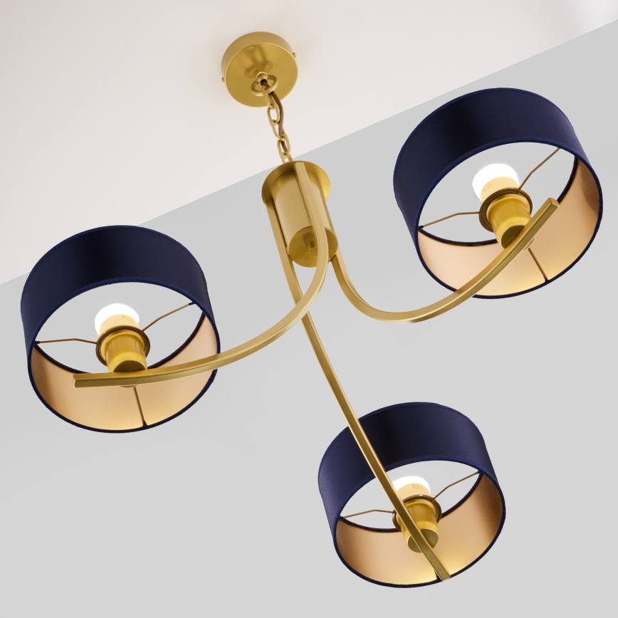 Jupiter 2093 - Lustre suspenso com corrente ARTHUR 3xE27/15W/230V azul/dourado