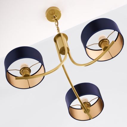 Jupiter 2093 - Lustre suspenso com corrente ARTHUR 3xE27/15W/230V azul/dourado