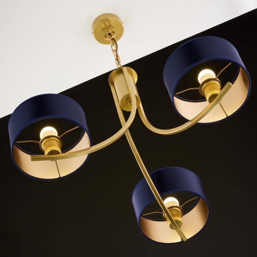 Jupiter 2093 - Lustre suspenso com corrente ARTHUR 3xE27/15W/230V azul/dourado