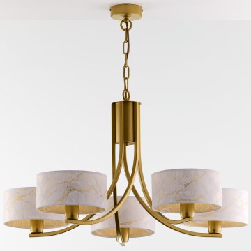 Jupiter 2097 - Lustre com corrente ARTHUR 5xE27/15W/230V branco/dourado/acabamento em mármore