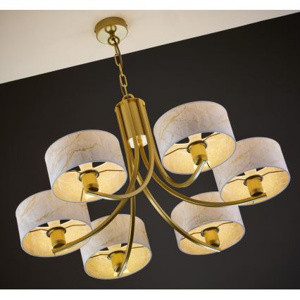 Jupiter 2098 - Lustre em corrente ARTHUR 6xE27/15W/230V branco/dourado/acabamento em mármore