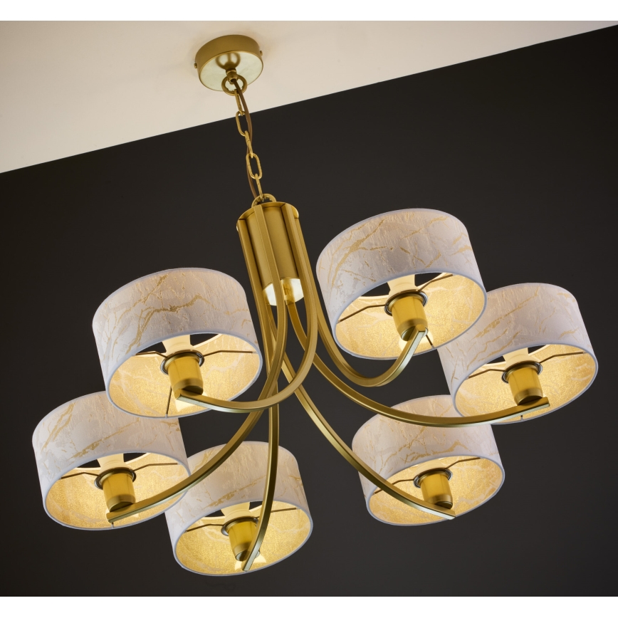 Jupiter 2098 - Lustre em corrente ARTHUR 6xE27/15W/230V branco/dourado/acabamento em mármore