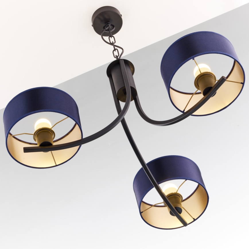 Jupiter 2099 - Lustre com corrente ARTHUR 3xE27/15W/230V azul/preto