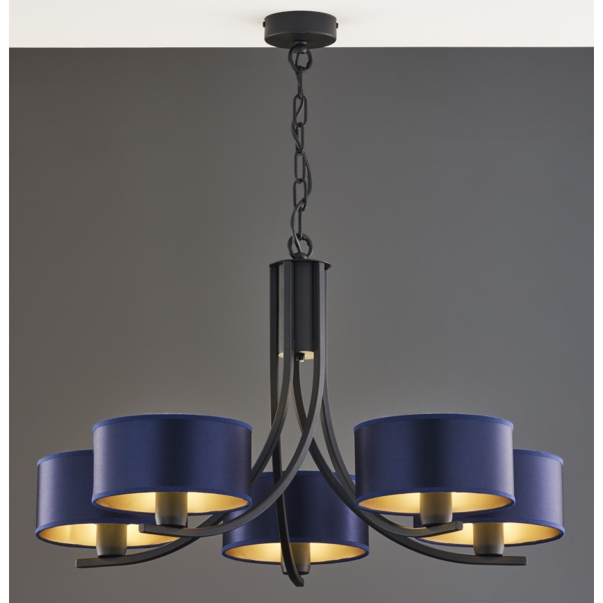 Jupiter 2101 - Lustre suspenso por corrente ARTHUR 5xE27/15W/230V azul/preto
