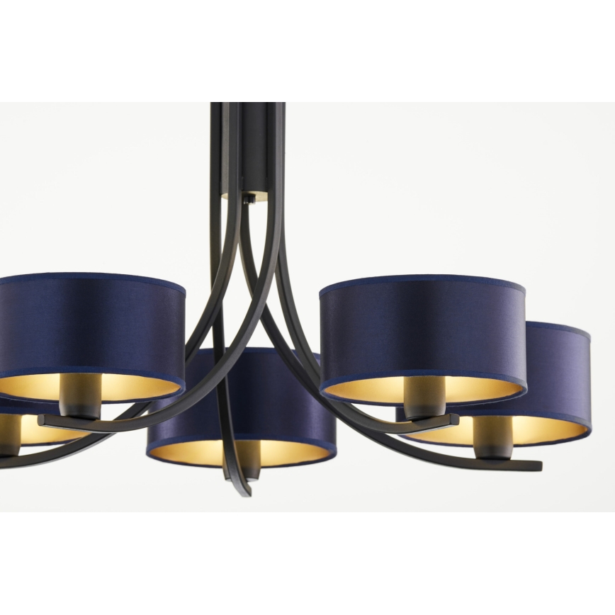 Jupiter 2101 - Lustre suspenso por corrente ARTHUR 5xE27/15W/230V azul/preto