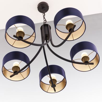 Jupiter 2101 - Lustre suspenso por corrente ARTHUR 5xE27/15W/230V azul/preto