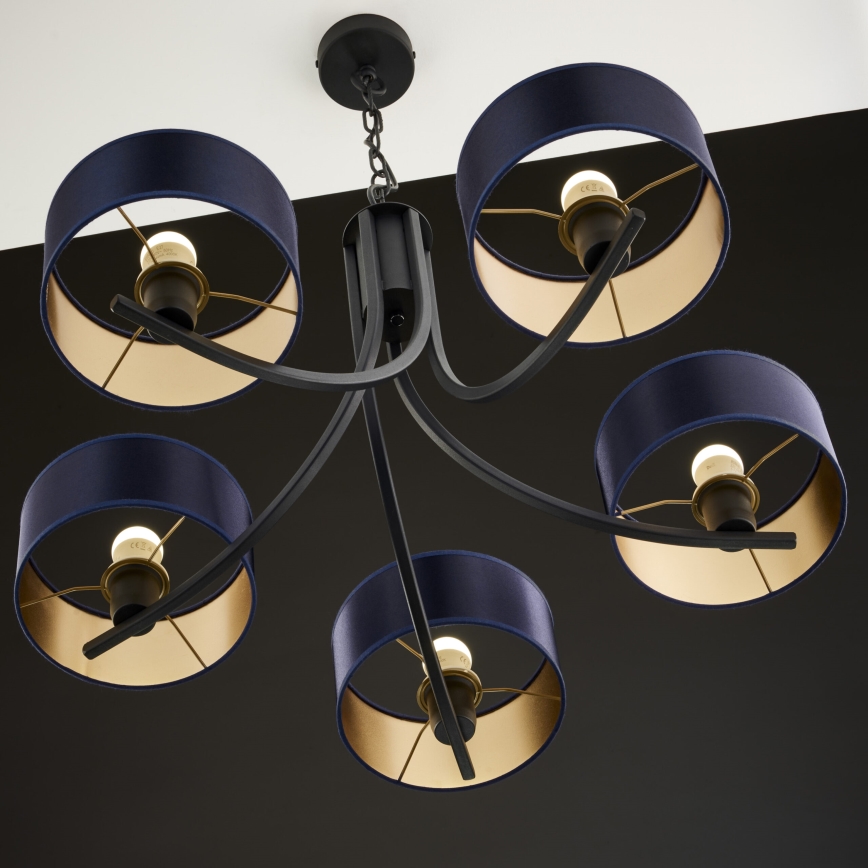 Jupiter 2101 - Lustre suspenso por corrente ARTHUR 5xE27/15W/230V azul/preto