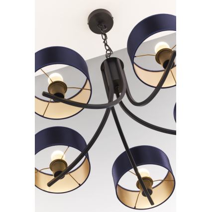 Jupiter 2101 - Lustre suspenso por corrente ARTHUR 5xE27/15W/230V azul/preto