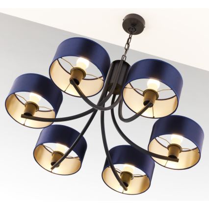 Jupiter 2102 - Lustre suspenso por corrente ARTHUR 6xE27/15W/230V azul/preto