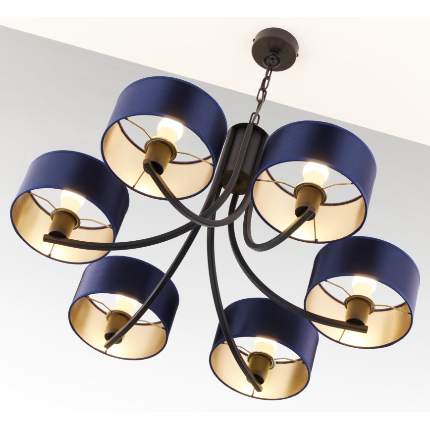 Jupiter 2102 - Lustre suspenso por corrente ARTHUR 6xE27/15W/230V azul/preto