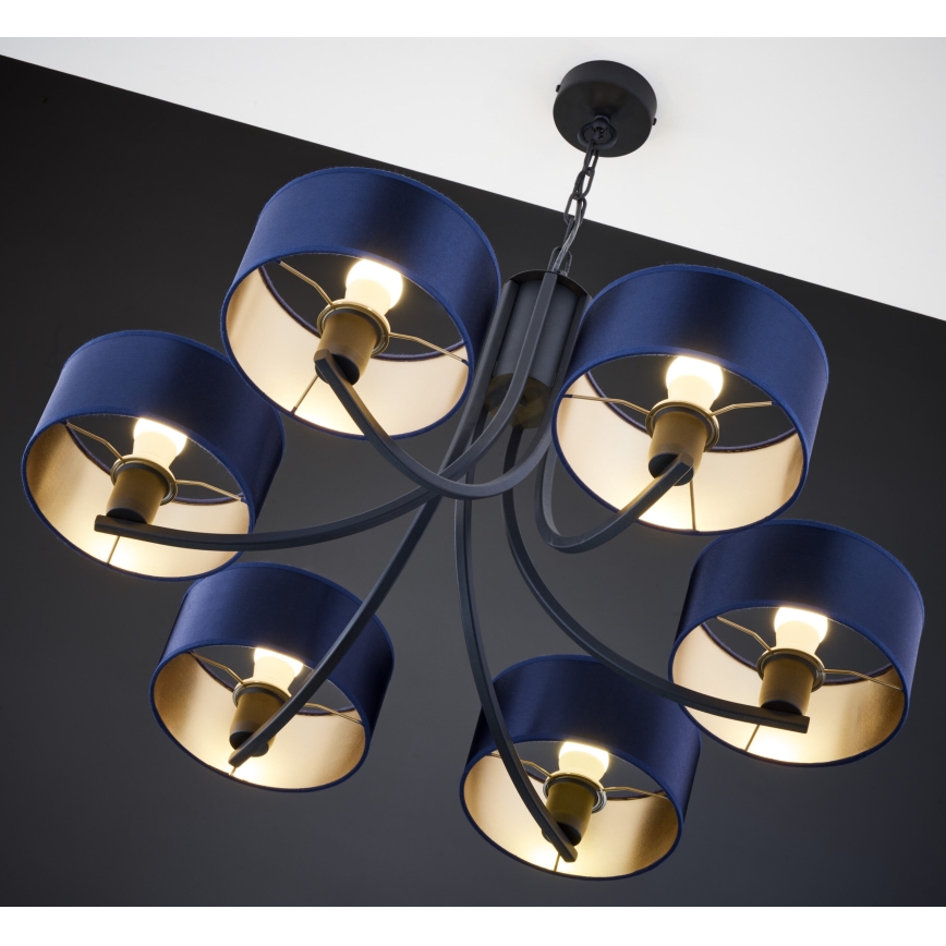 Jupiter 2102 - Lustre suspenso por corrente ARTHUR 6xE27/15W/230V azul/preto