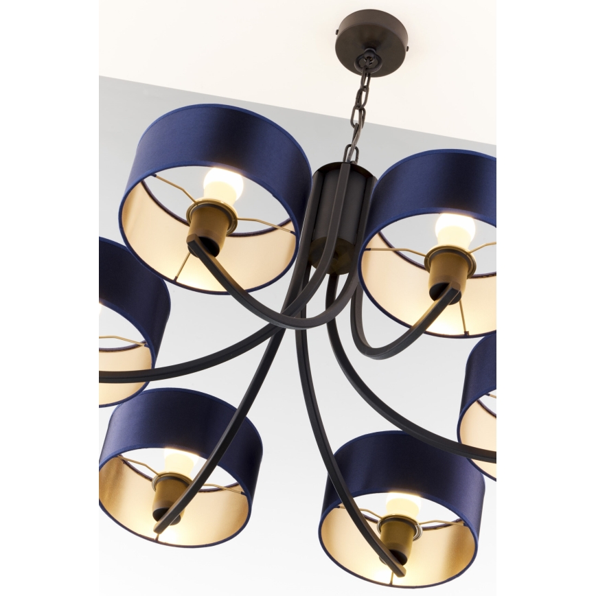 Jupiter 2102 - Lustre suspenso por corrente ARTHUR 6xE27/15W/230V azul/preto