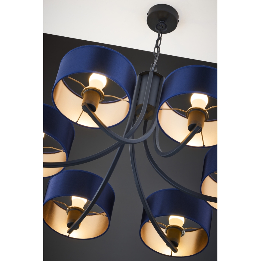 Jupiter 2102 - Lustre suspenso por corrente ARTHUR 6xE27/15W/230V azul/preto