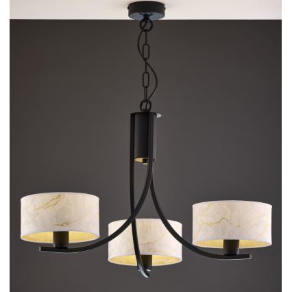 Jupiter 2103 - Lustre com corrente ARTHUR 3xE27/15W/230V branco/preto/decoração em mármore