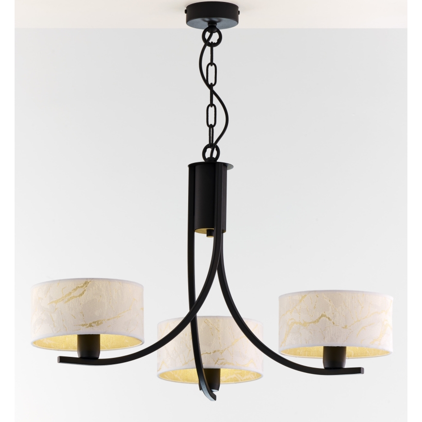 Jupiter 2103 - Lustre com corrente ARTHUR 3xE27/15W/230V branco/preto/decoração em mármore