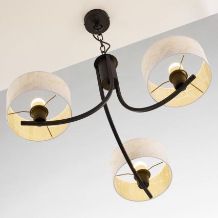 Jupiter 2103 - Lustre com corrente ARTHUR 3xE27/15W/230V branco/preto/decoração em mármore