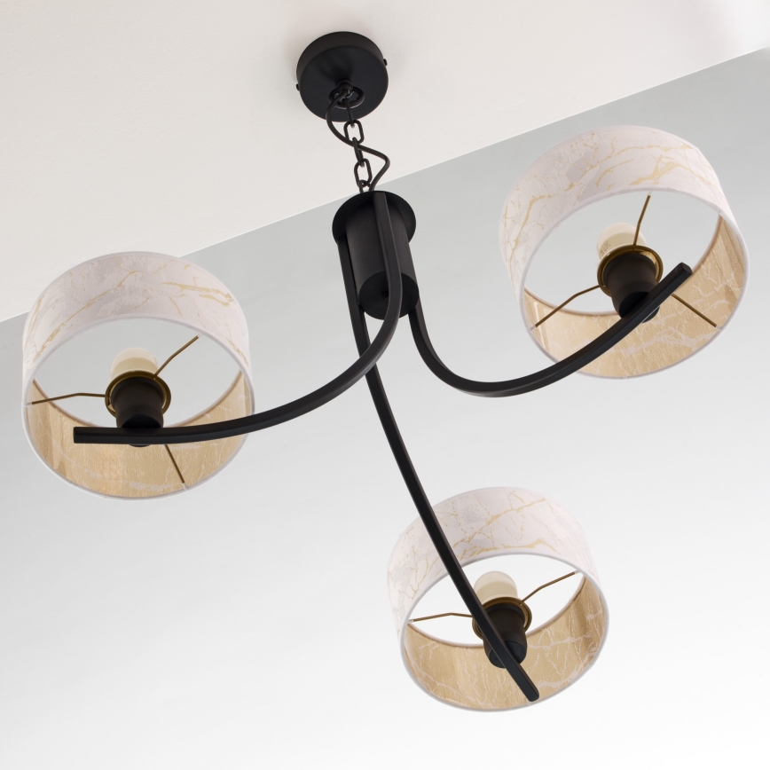 Jupiter 2103 - Lustre com corrente ARTHUR 3xE27/15W/230V branco/preto/decoração em mármore