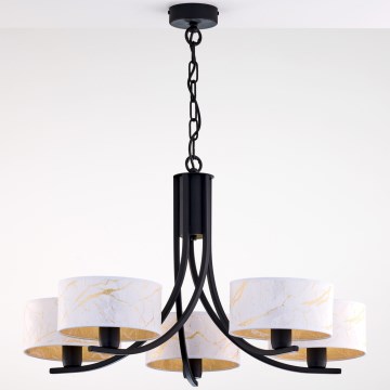 Jupiter 2104 - Lustre com corrente ARTHUR 5xE27/15W/230V branco/preto/decoração em mármore
