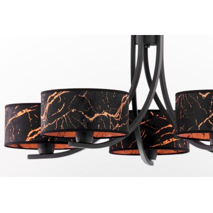 Jupiter 2107 - Lustre com corrente ARTHUR 5xE27/15W/230V preto/laranja/acabamento em mármore