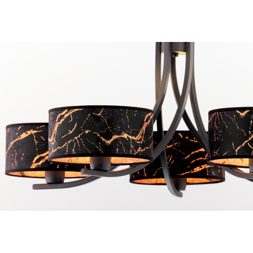 Jupiter 2107 - Lustre com corrente ARTHUR 5xE27/15W/230V preto/laranja/acabamento em mármore