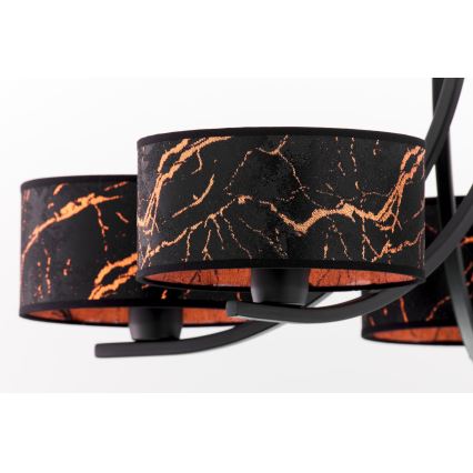 Jupiter 2107 - Lustre com corrente ARTHUR 5xE27/15W/230V preto/laranja/acabamento em mármore