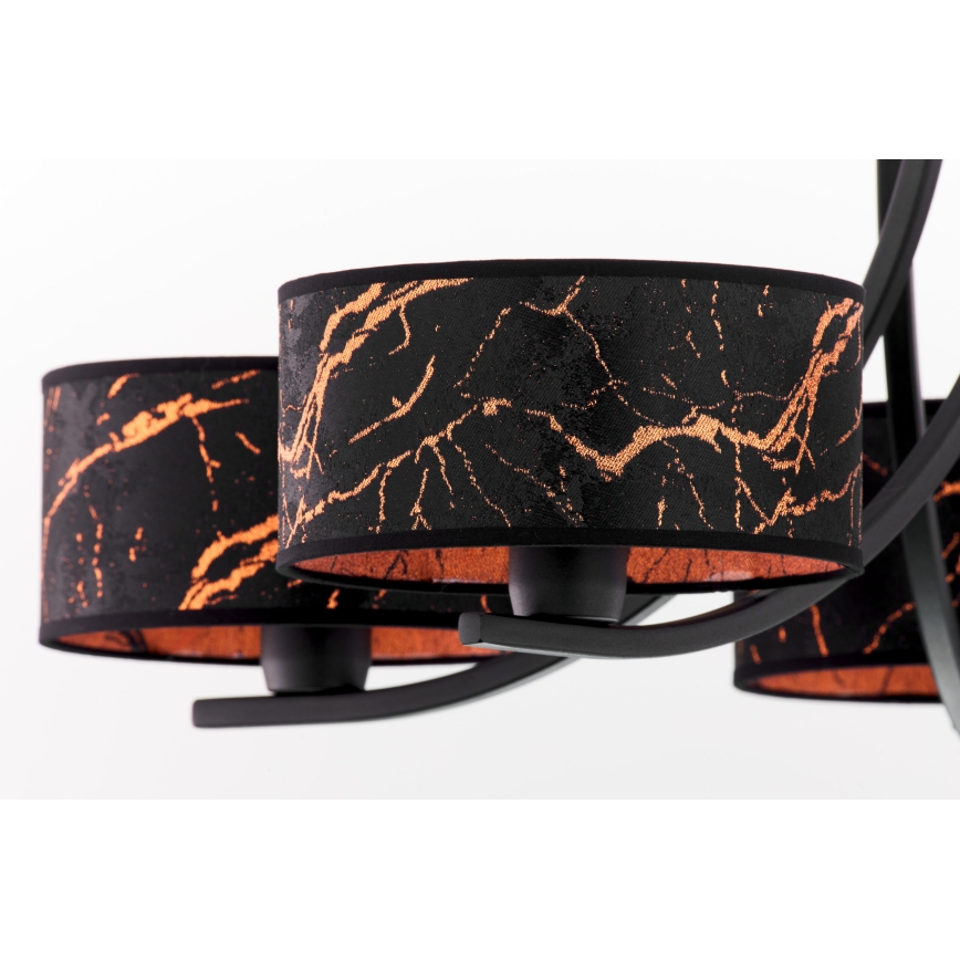 Jupiter 2107 - Lustre com corrente ARTHUR 5xE27/15W/230V preto/laranja/acabamento em mármore