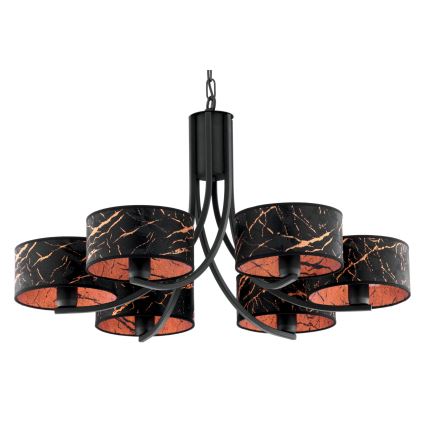Jupiter 2108 - Lustre com corrente ARTHUR 6xE27/15W/230V preto/laranja/decoração em mármore