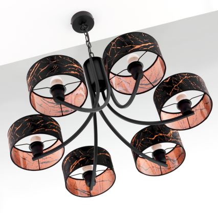 Jupiter 2108 - Lustre com corrente ARTHUR 6xE27/15W/230V preto/laranja/decoração em mármore