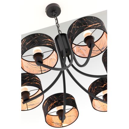 Jupiter 2108 - Lustre com corrente ARTHUR 6xE27/15W/230V preto/laranja/decoração em mármore