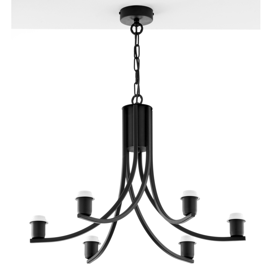 Jupiter 2108 - Lustre com corrente ARTHUR 6xE27/15W/230V preto/laranja/decoração em mármore