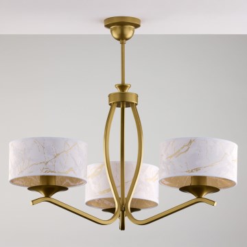 Jupiter 2109 - Lustre de haste KASZMIR 3xE27/15W/230V, branco/dourado com acabamento em mármore