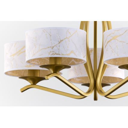 Jupiter 2110 - Lustre com haste KASZMIR 5xE27/15W/230V branco/dourado/acabamento em mármore